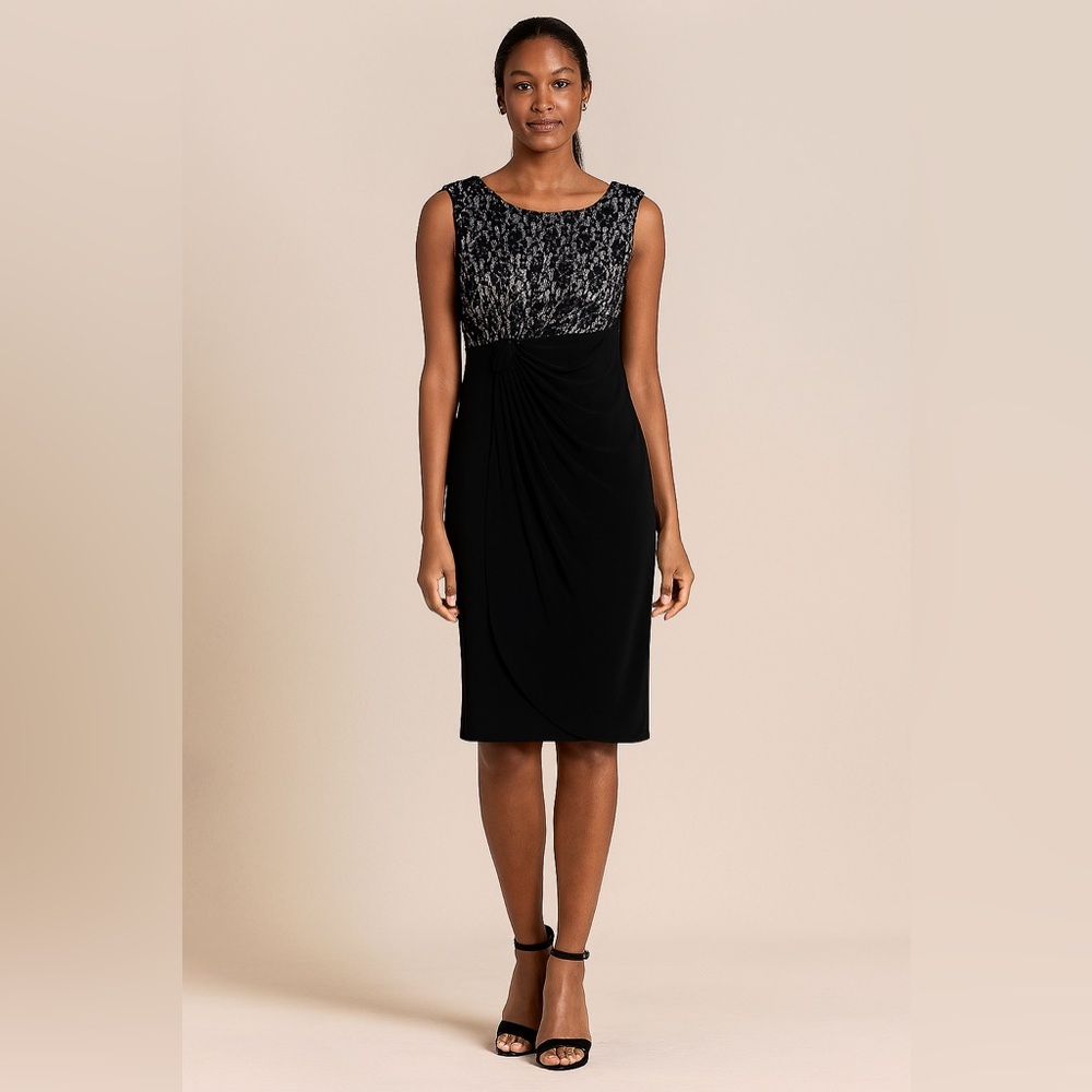 Connected Apparel Black Lace Sheath Dress Size 12